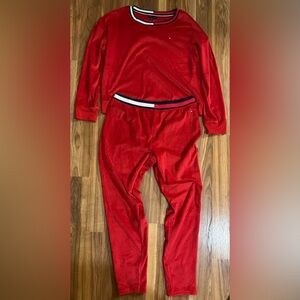 Tommy Hilfiger Red Velour Track Pants with Signature Waistband